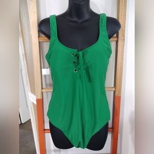 Arie Green Full Coverage Tie Front One-Piece Swimsuit NWT